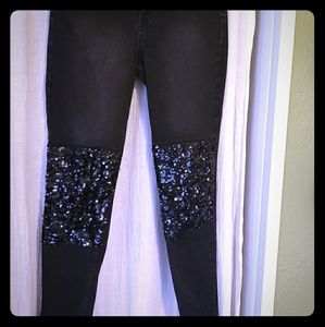 High waisted sequined skinny jeans